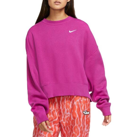 Nike Essentials Women's Over Oversized Crew Neck Sweatshirt Size Medium Pink - Picture 1 of 8